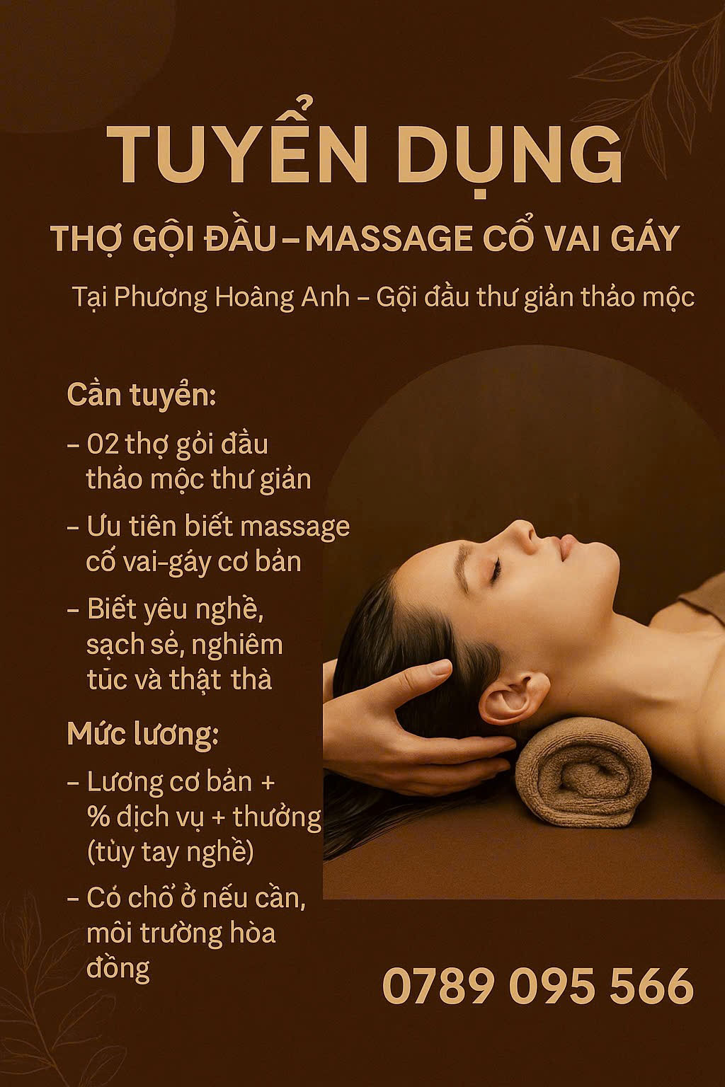 Tuyển dụng Thợ gội đầu, Massage cổ vai gáy tại Phương Hoàng Anh 3 Tuyển dụng Thợ gội đầu - Massage Cổ vai gáy